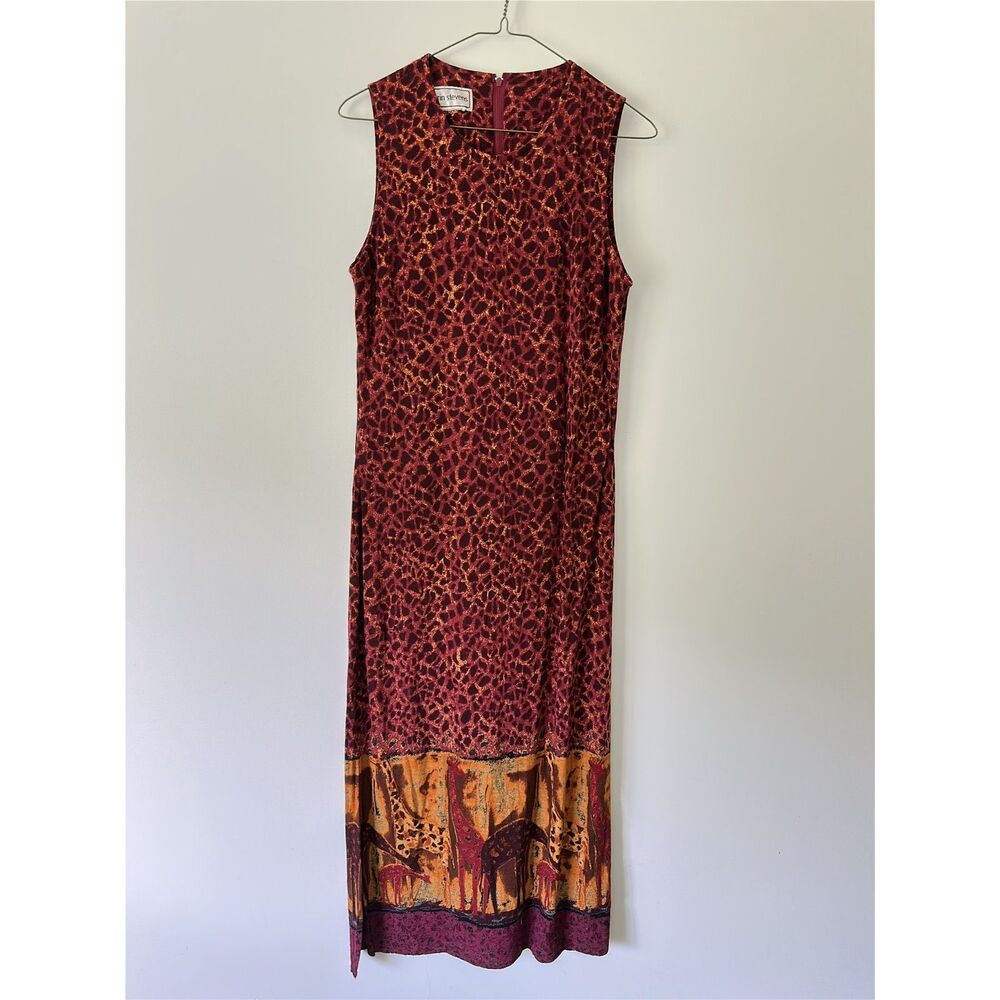 Vintage Karin stevens Women's multi Dress red and orange giraffe maxi dress
